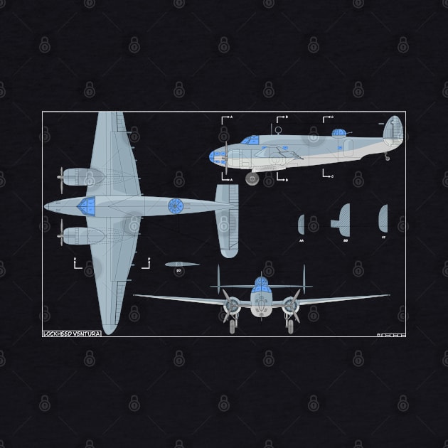 Lockheed Ventura Medium Bomber Patrol Aircraft American WW2 Plane Color Diagram Gift by Battlefields